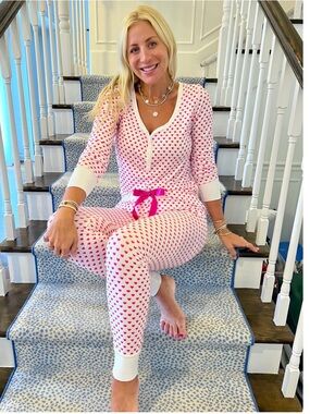 Women's Jordann Jammies Pink Heart Print Pajama Set Size M/L